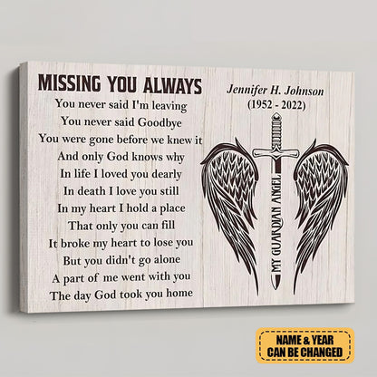 Custom Memorial For Loved One Canvas / Poster : "Missing You Always" Wall Art for Grieving Hearts