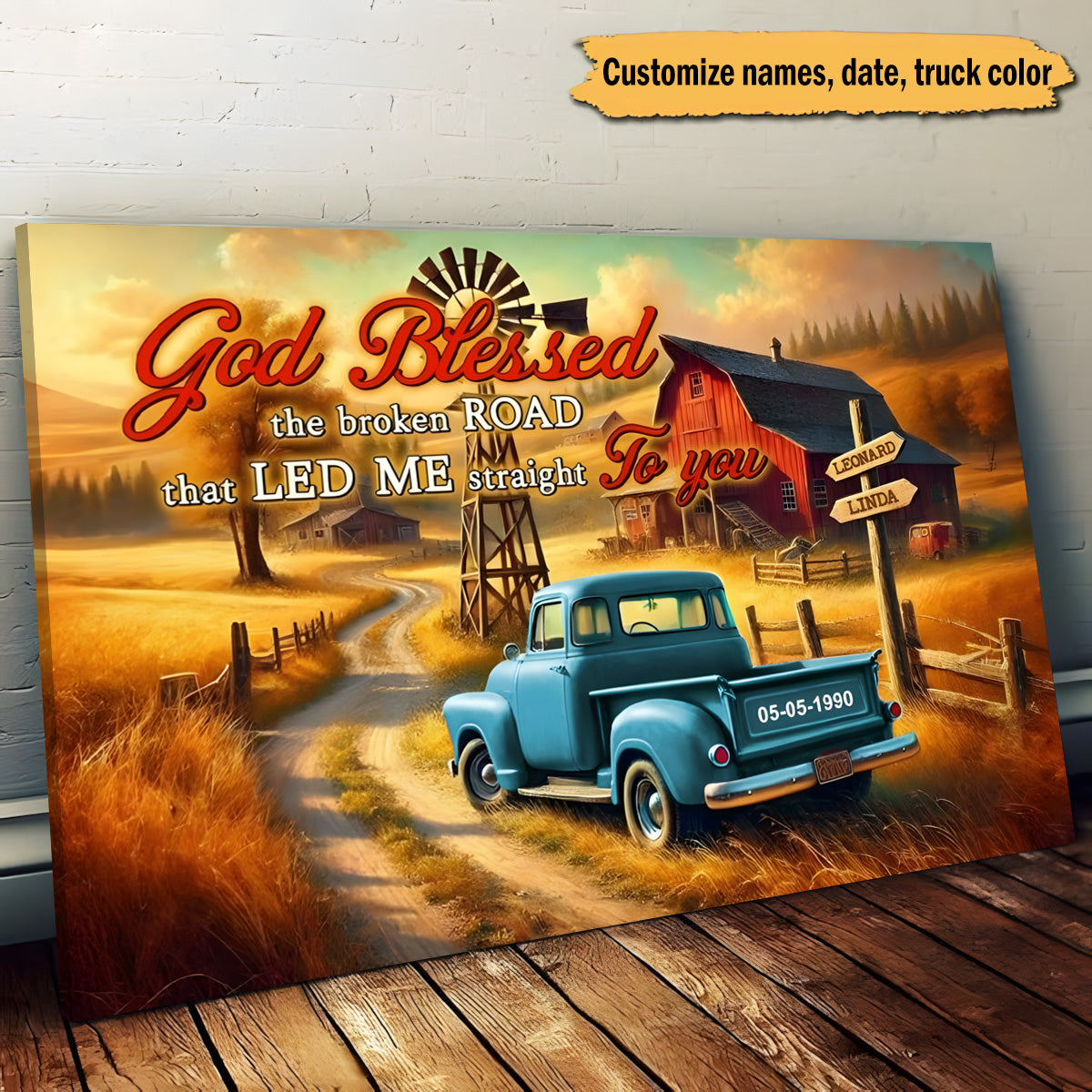 Custom Couple Canvas: "God Blessed The Broken Road" Personalized Wall Art