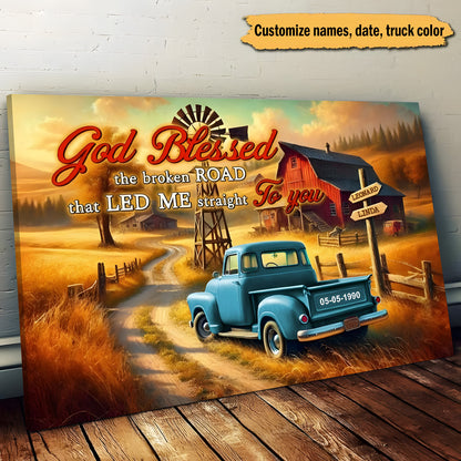 Custom Couple Canvas: "God Blessed The Broken Road" Personalized Wall Art
