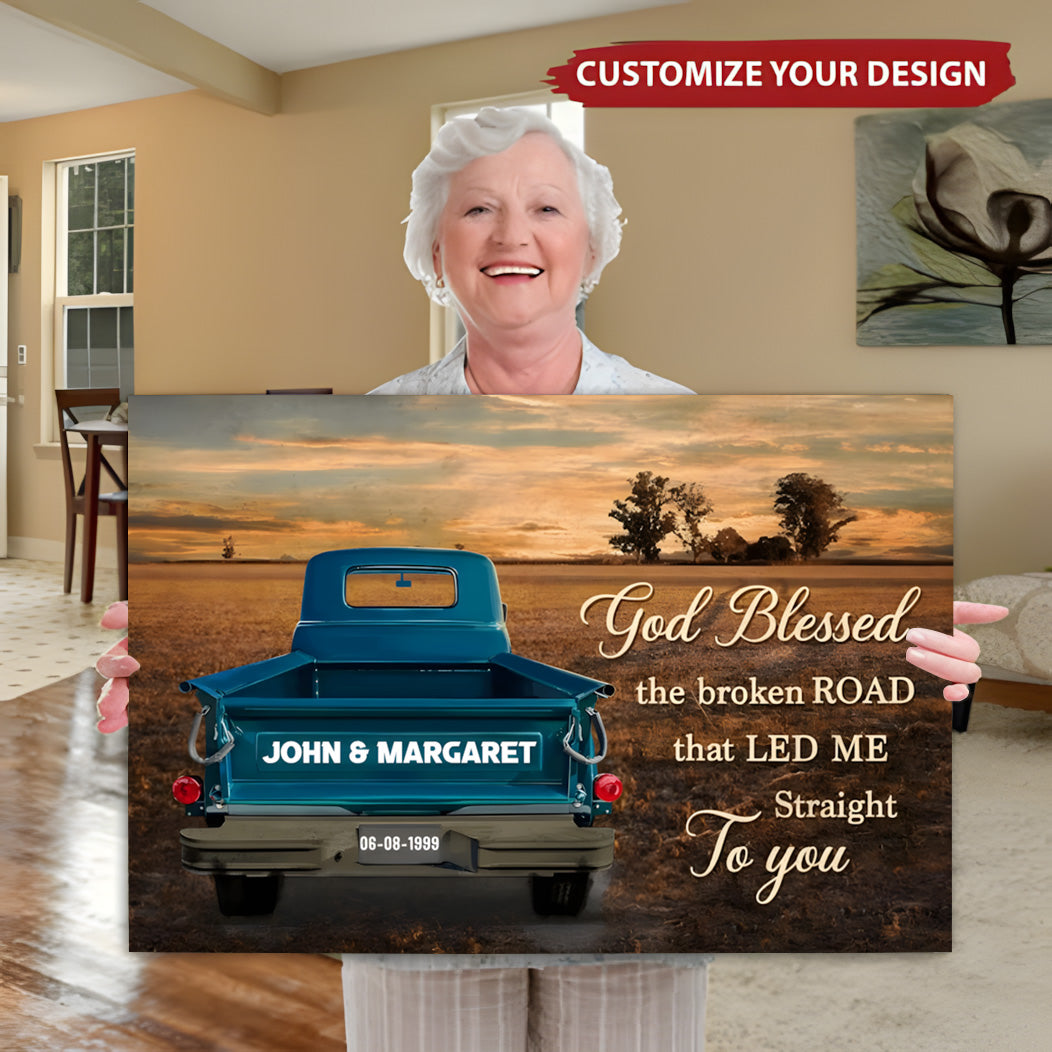 Personalized Vintage Truck Canvas - God Blessed the Broken Road - High-quality Decoration
