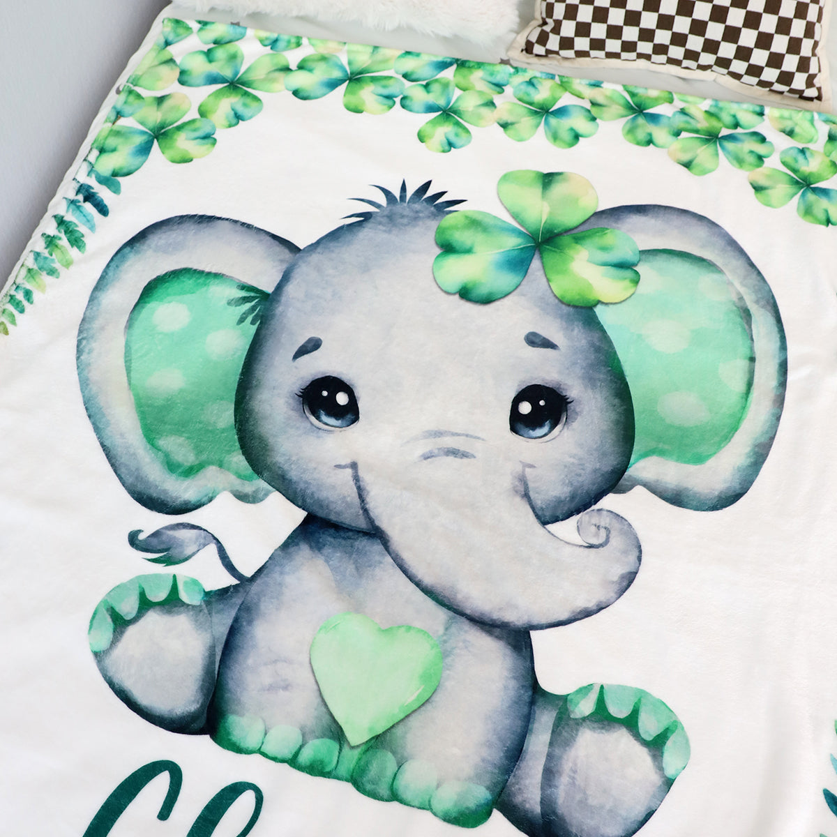 Personalized Clover Elephant Blanket with Name - Keepsake Gift for Kids