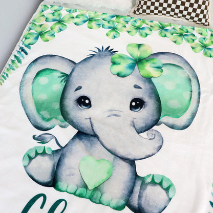 Personalized Clover Elephant Blanket with Name - Keepsake Gift for Kids