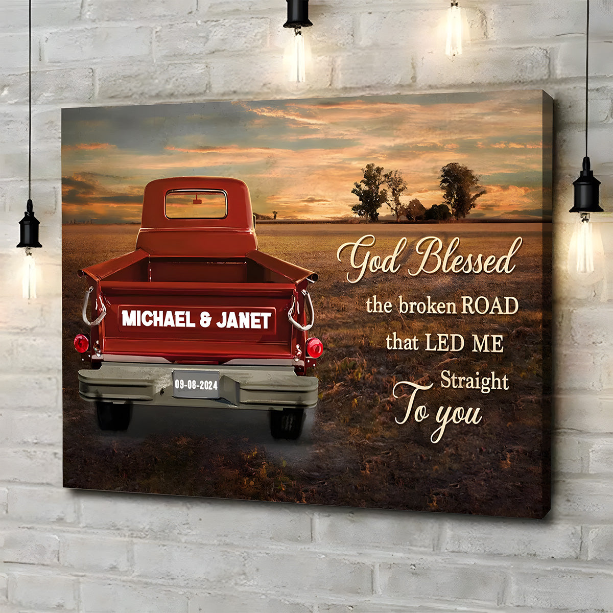 Personalized Vintage Truck Canvas - God Blessed the Broken Road - High-quality Decoration