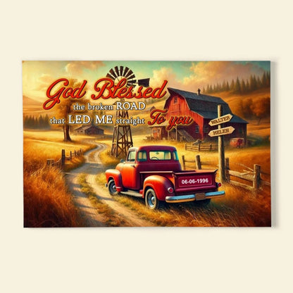 Custom Couple Canvas: "God Blessed The Broken Road" Personalized Wall Art
