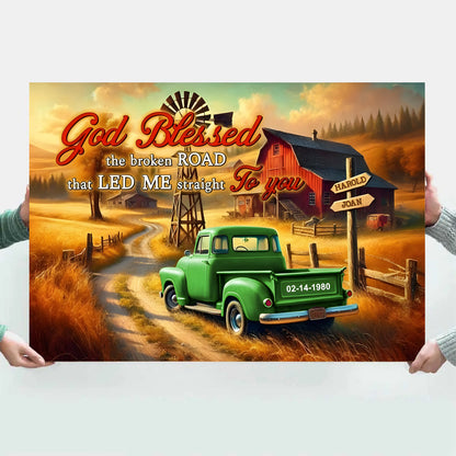 Custom Couple Canvas: "God Blessed The Broken Road" Personalized Wall Art