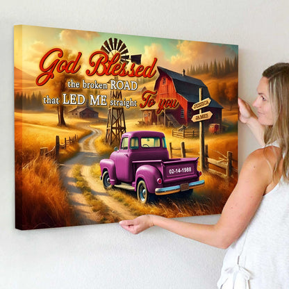 Custom Couple Canvas: "God Blessed The Broken Road" Personalized Wall Art