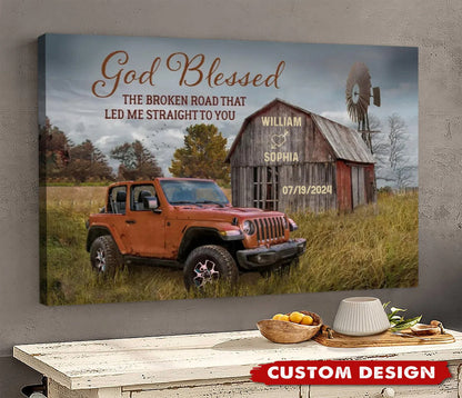 Custom 'God Blessed The Broken Road' Canvas for Couples & Anniversaries