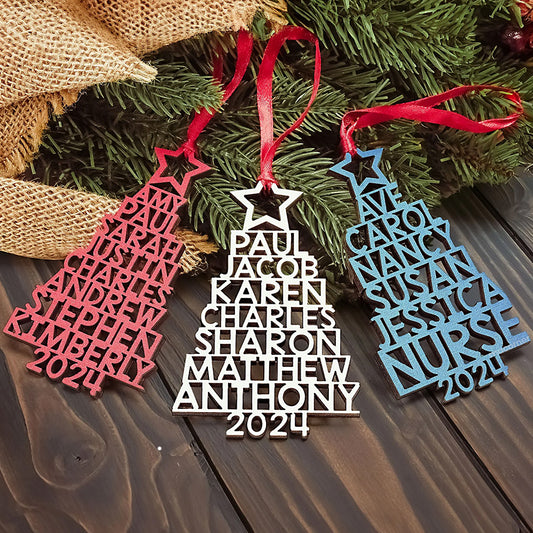 Custom Family Names 2024 Christmas Wooden Ornament - Personalized Keepsake