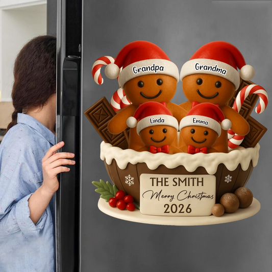 "Merry Christmas" Personalized Gingerbread Family Decal - Custom Names Holiday Gift
