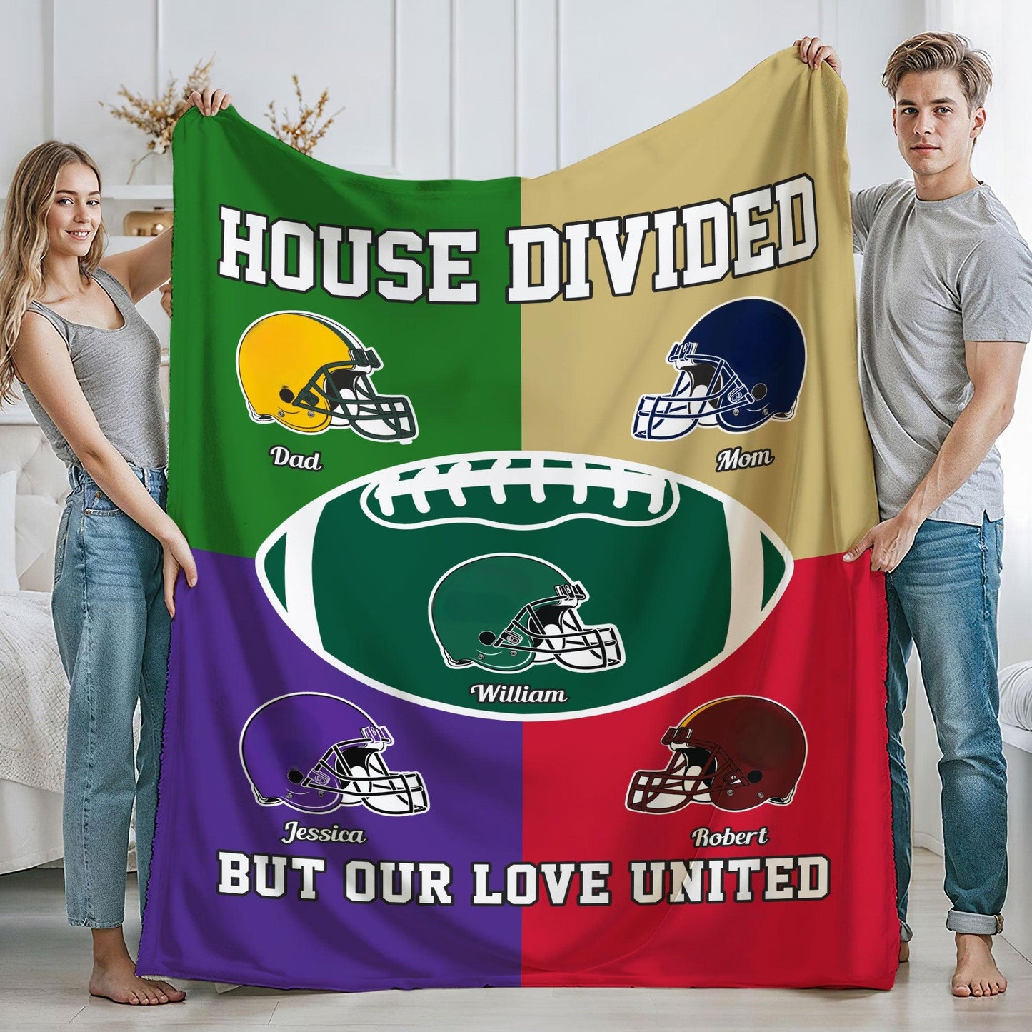Personalized Multiple-color patchwork Blanket - Gift for American Football Lovers, Family, Couple