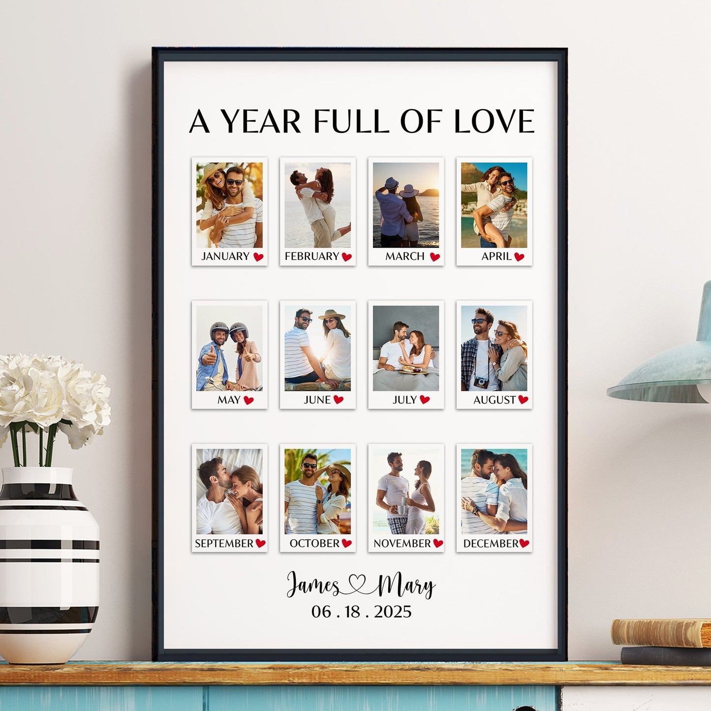 A Year Full Of Love - Personalized Custom Couple Photo Canvas / Poster