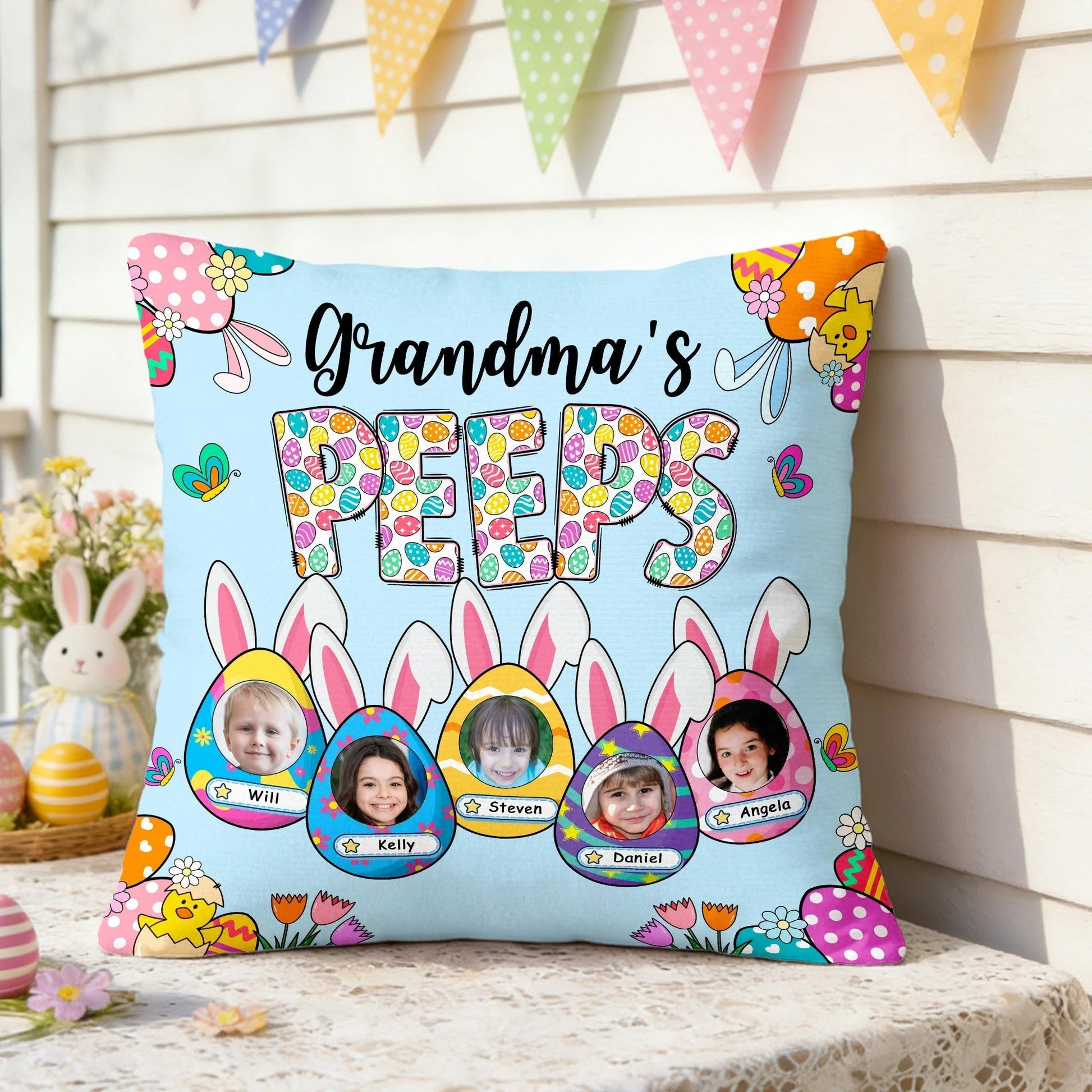 Grandma's Bunnies Ears - Personalized Easter Eggs Photo Pillow