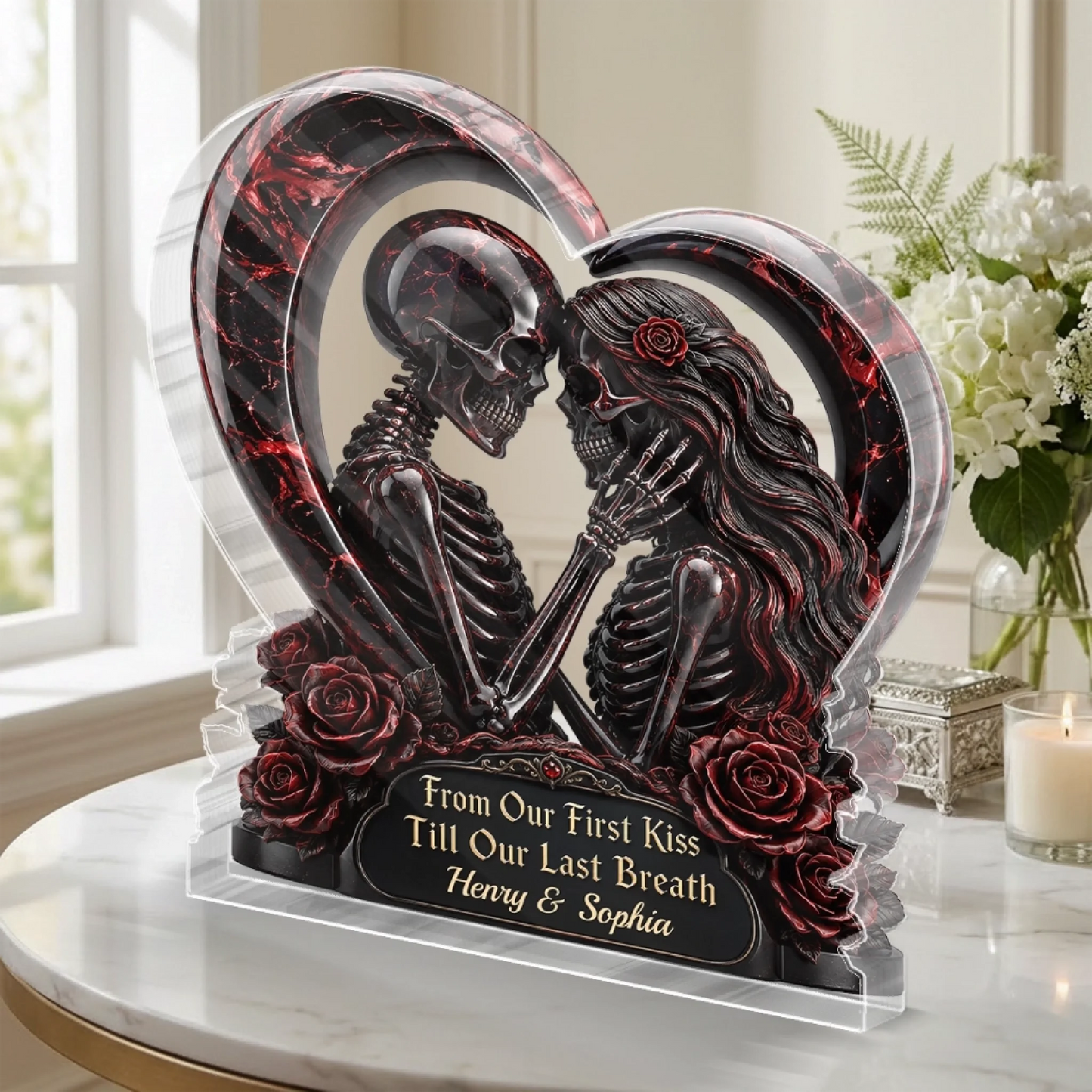 Till Our Last Breath Personalized Skeleton Acrylic Plaque - Gothic Couple Anniversary & Wedding Gift