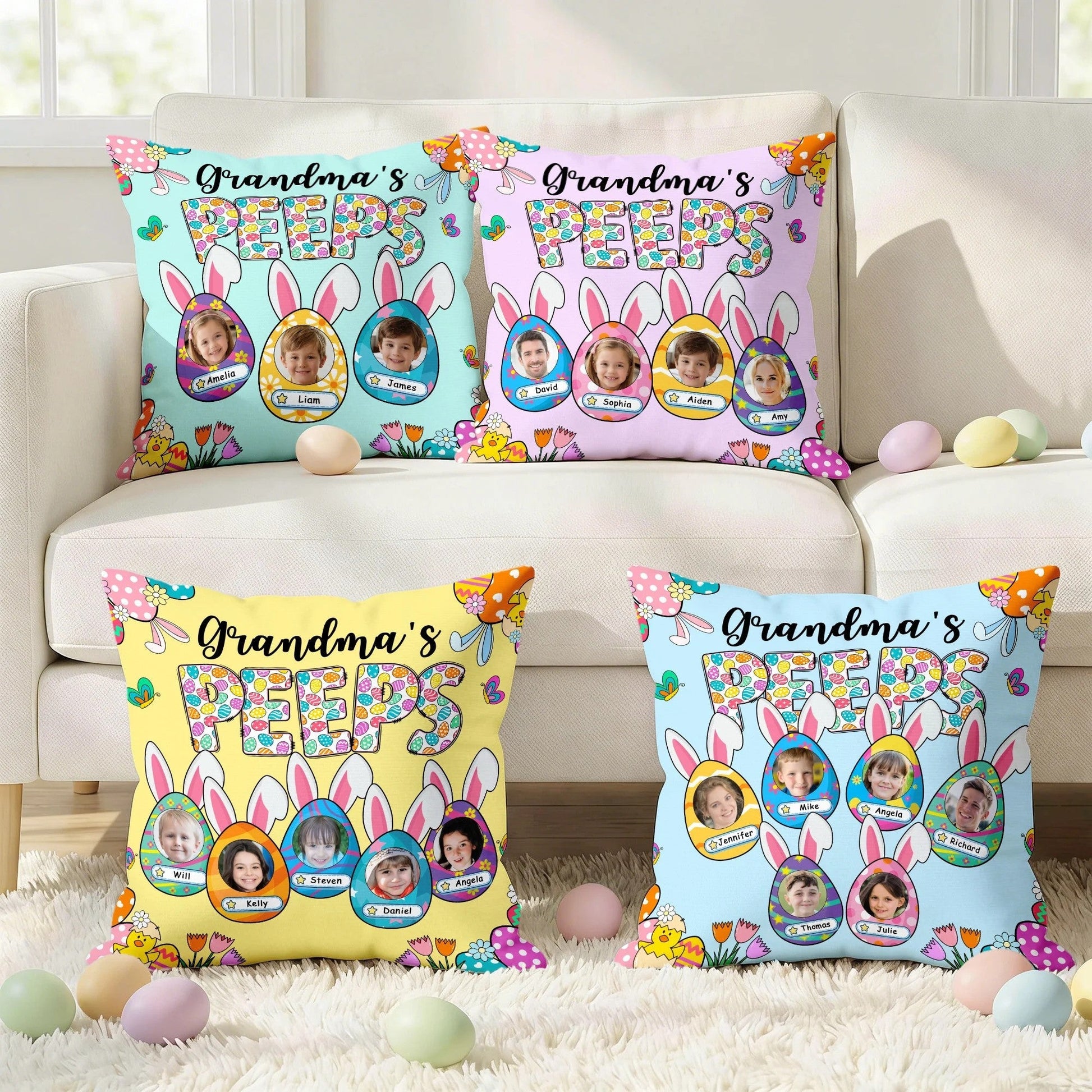Grandma's Bunnies Ears - Personalized Easter Eggs Photo Pillow