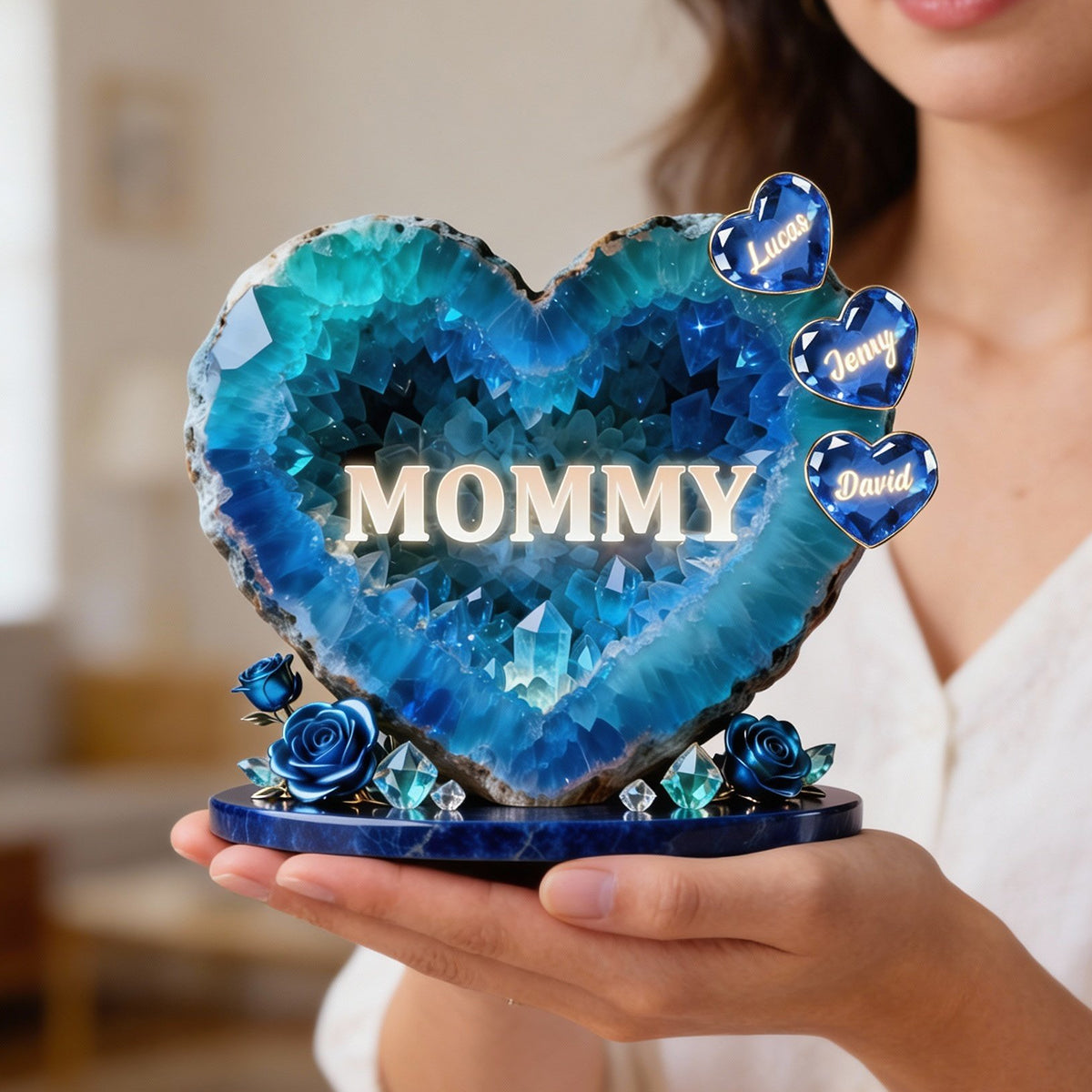 Personalized Mommy Heart Acrylic Plaque - Custom Gifts For Mom