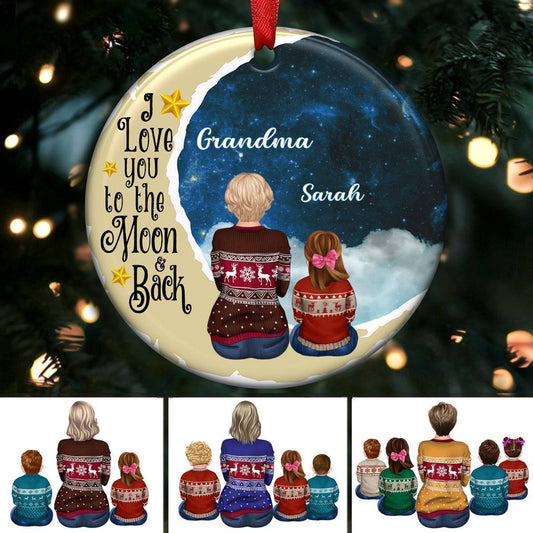 Grandma Grandkids - I love you to the moon and back - Personalized Circle Ornament