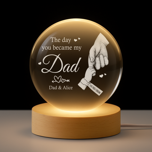 Personalized Dad Crystal Globe Lamp for Dad with personalized design details for meaningful gifting