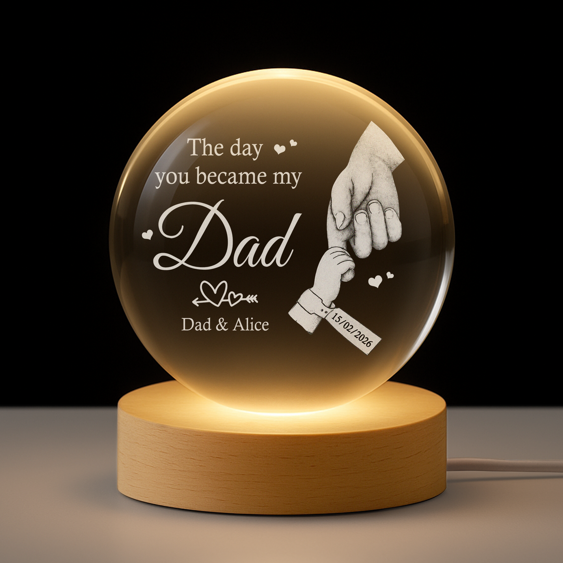 Personalized Dad Crystal Globe Lamp for Dad with personalized design details for meaningful gifting