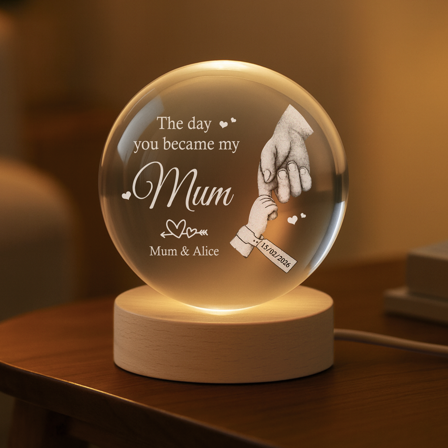 Personalized Dad Crystal Globe Lamp personalization view for Dad