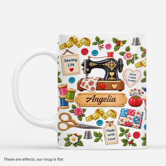 Sewing Life Personalized Mug - Custom Ceramic Cup Gift for Quilters, Sewers