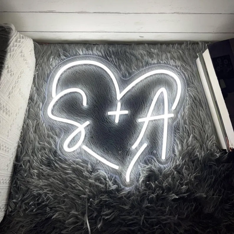 Personalised LED Neon Sign - Custom Initials Joined Light for Wall Decor, Wedding & Bedroom