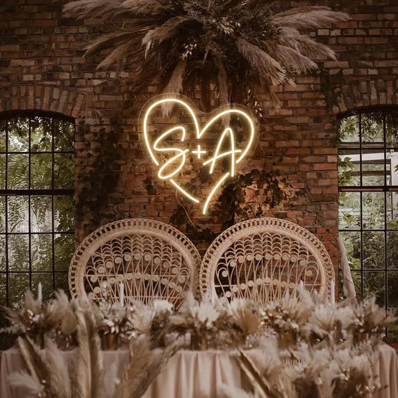 Personalised LED Neon Sign - Custom Initials Joined Light for Wall Decor, Wedding & Bedroom