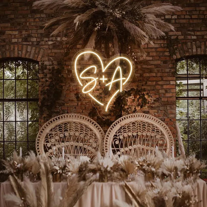 Personalised LED Neon Sign - Custom Initials Joined Light for Wall Decor, Wedding & Bedroom