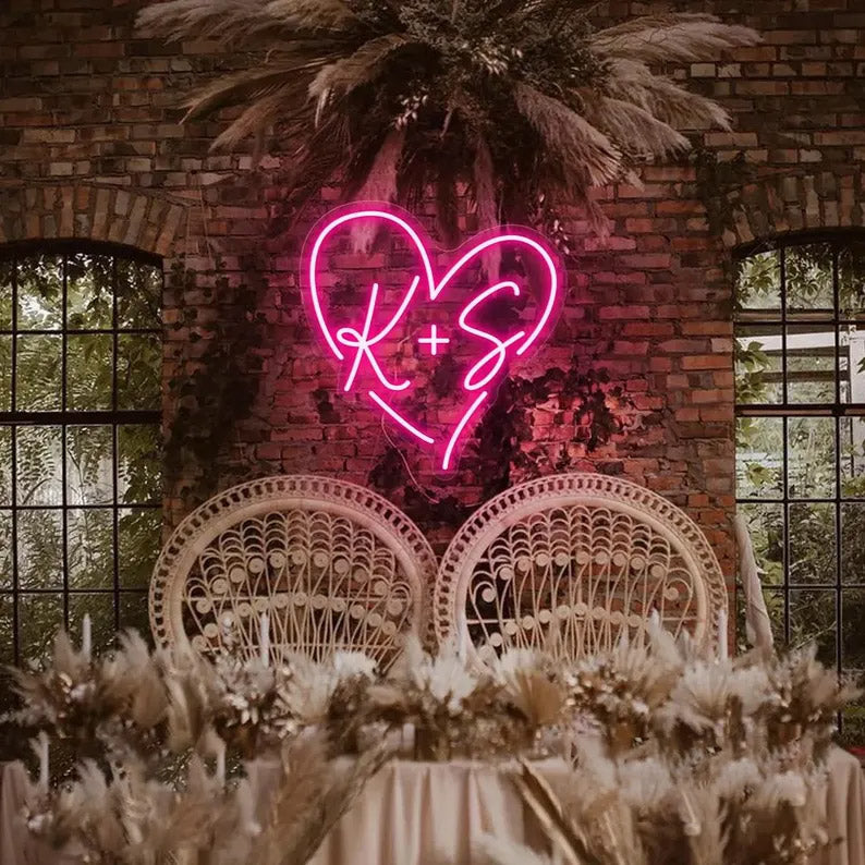 Personalised LED Neon Sign - Custom Initials Joined Light for Wall Decor, Wedding & Bedroom