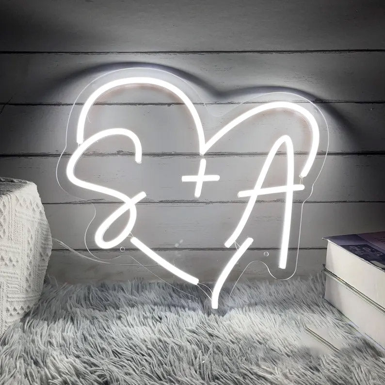 Personalised LED Neon Sign - Custom Initials Joined Light for Wall Decor, Wedding & Bedroom
