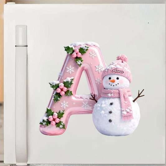 Snowy Alphabet Dreams Personalized Sticker - Custom Snowman Initial for Christmas Keepsake