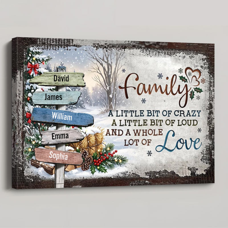 (Now with 13-20 Names Option) Our Crazy Loud Love - Personalized Family Christmas Signpost Poster / Canvas