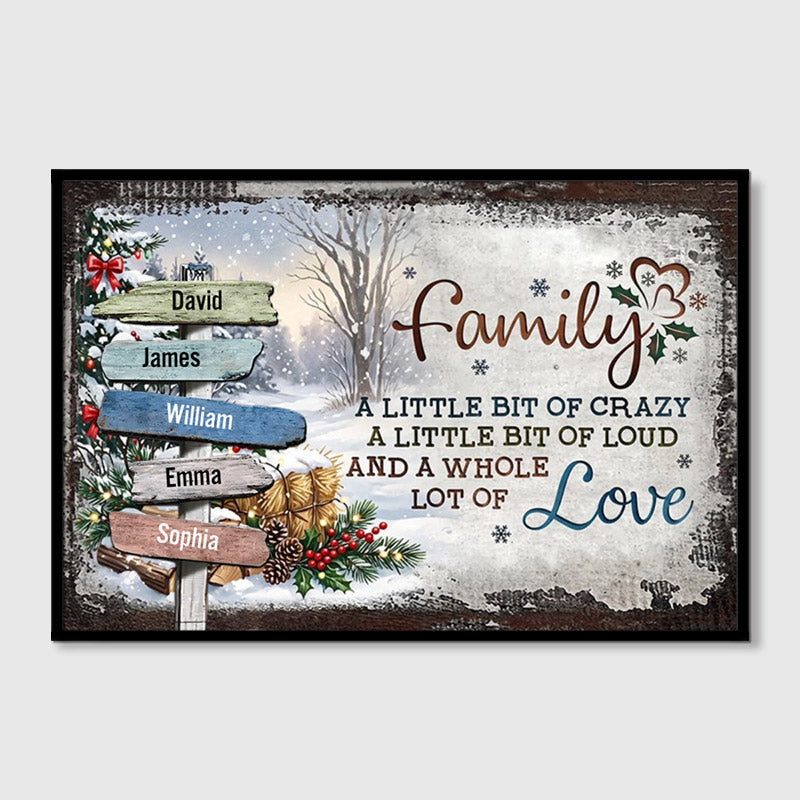 (Now with 13-20 Names Option) Our Crazy Loud Love - Personalized Family Christmas Signpost Poster / Canvas