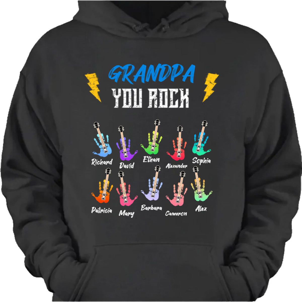 Grandpa You Rock Personalized Shirt - Custom Grandkids Name Guitar Graphic Hoodie Gift for Grandpa