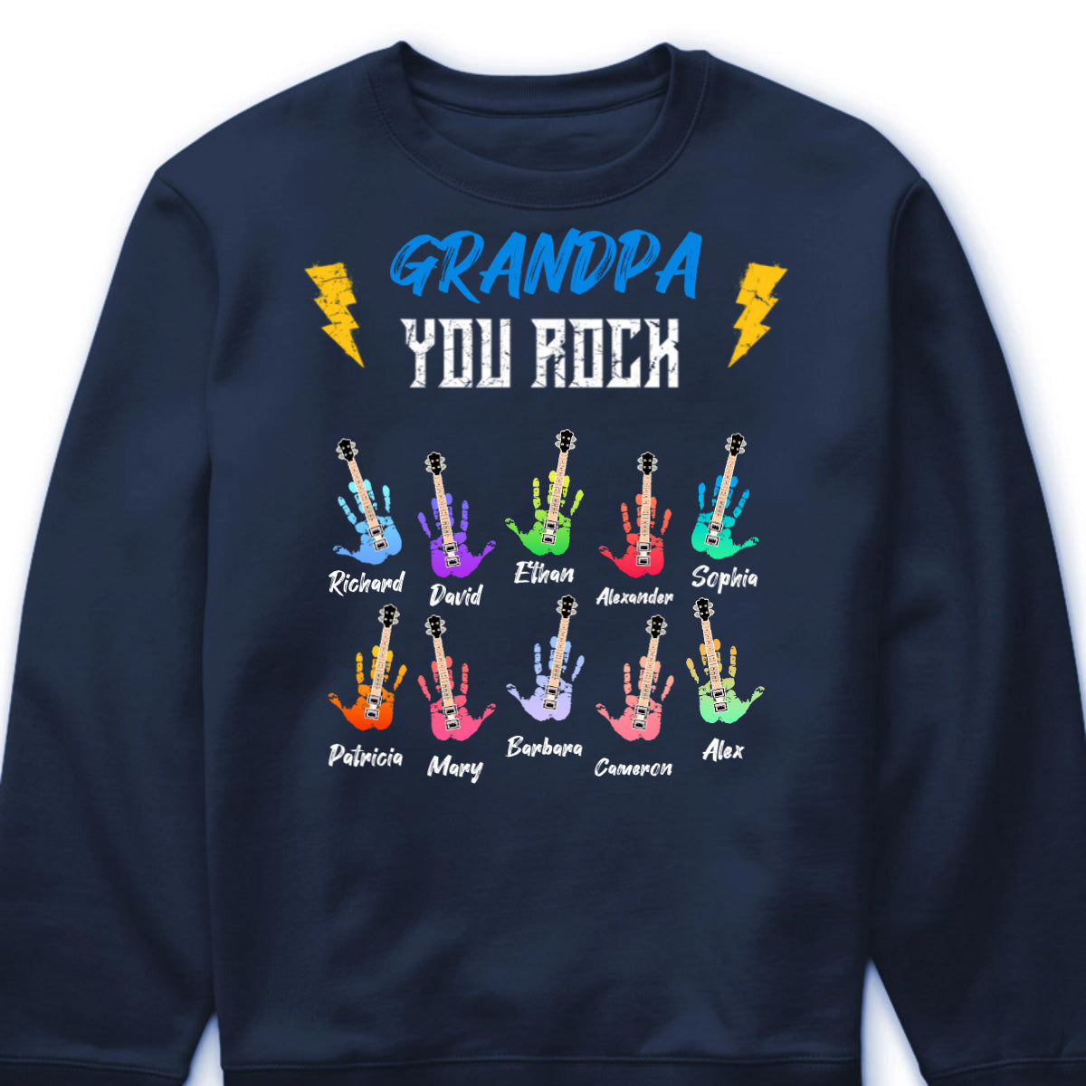 Grandpa You Rock Personalized Shirt - Custom Grandkids Name Guitar Graphic Hoodie Gift for Grandpa