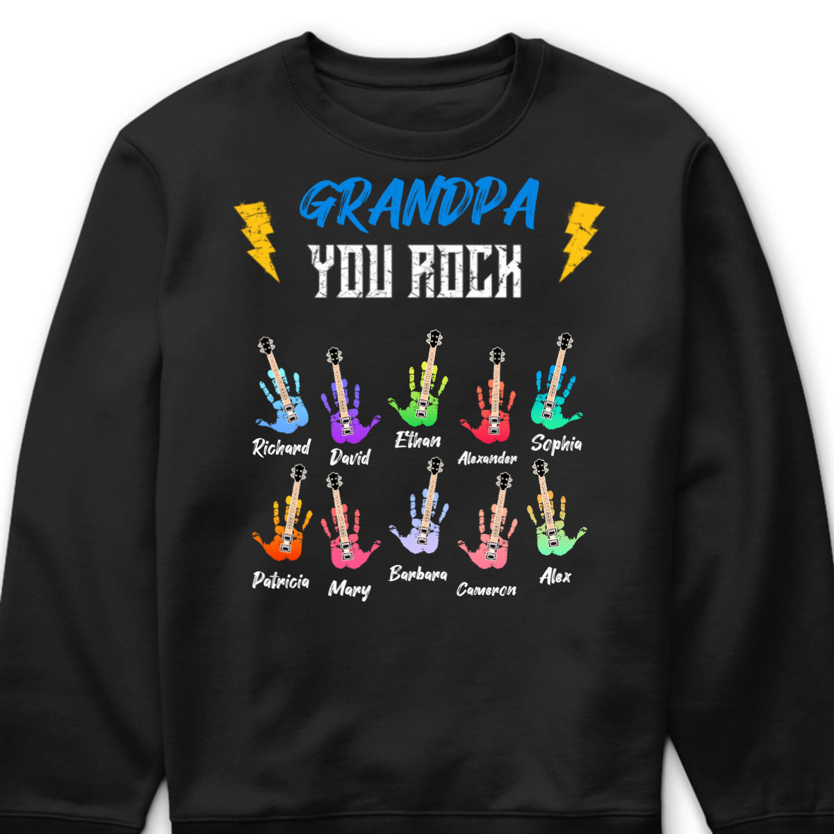 Grandpa You Rock Personalized Shirt - Custom Grandkids Name Guitar Graphic Hoodie Gift for Grandpa