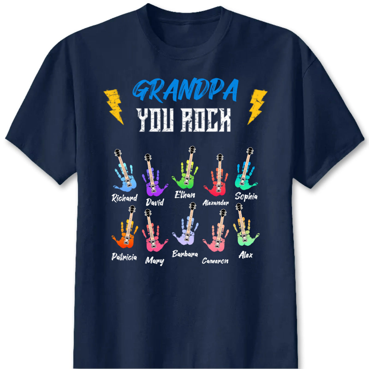Grandpa You Rock Personalized Shirt - Custom Grandkids Name Guitar Graphic Hoodie Gift for Grandpa