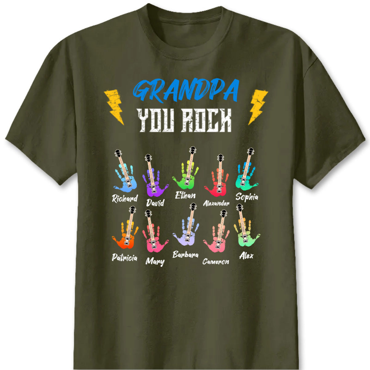 Grandpa You Rock Personalized Shirt - Custom Grandkids Name Guitar Graphic Hoodie Gift for Grandpa