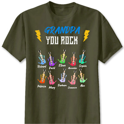 Grandpa You Rock Personalized Shirt - Custom Grandkids Name Guitar Graphic Hoodie Gift for Grandpa