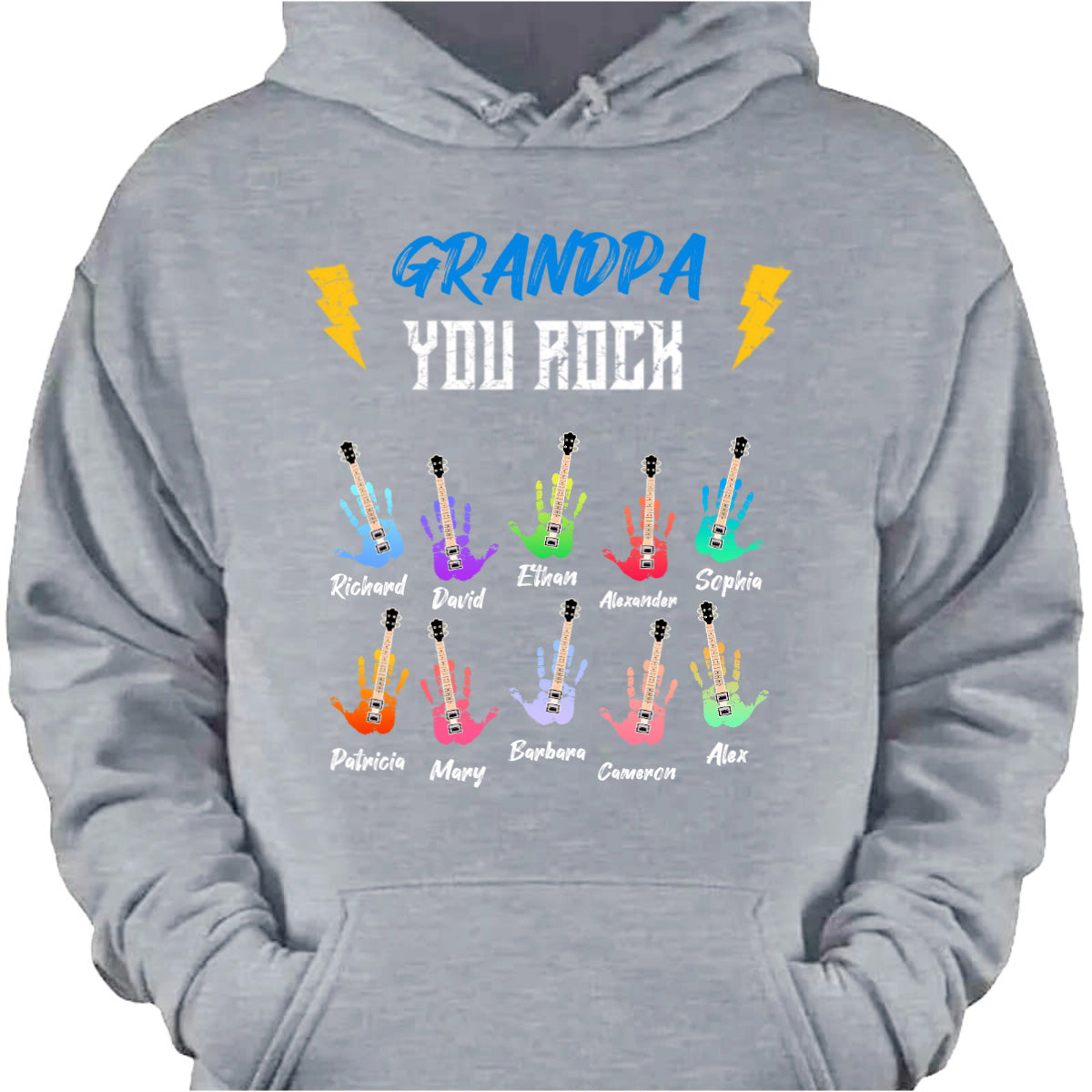 Grandpa You Rock Personalized Shirt - Custom Grandkids Name Guitar Graphic Hoodie Gift for Grandpa