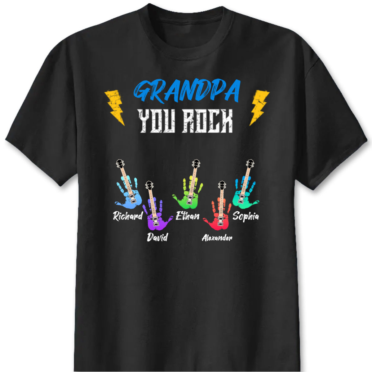 Grandpa You Rock Personalized Shirt - Custom Grandkids Name Guitar Graphic Hoodie Gift for Grandpa