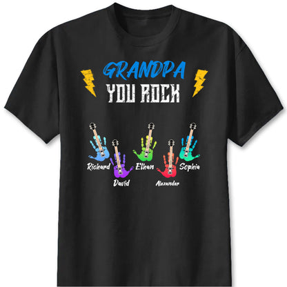 Grandpa You Rock Personalized Shirt - Custom Grandkids Name Guitar Graphic Hoodie Gift for Grandpa