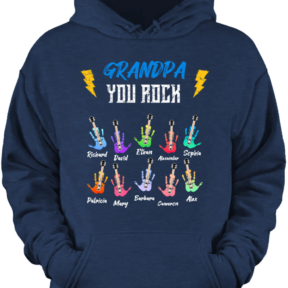 Grandpa You Rock Personalized Shirt - Custom Grandkids Name Guitar Graphic Hoodie Gift for Grandpa