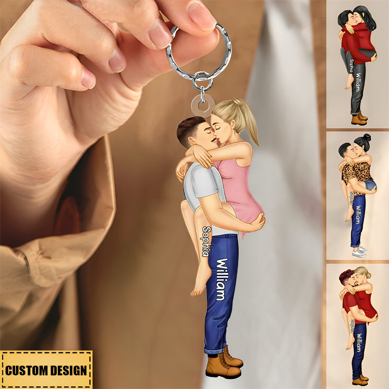 Personalized Kissing Couple Keychain - Romantic Custom Gift for Lovers
