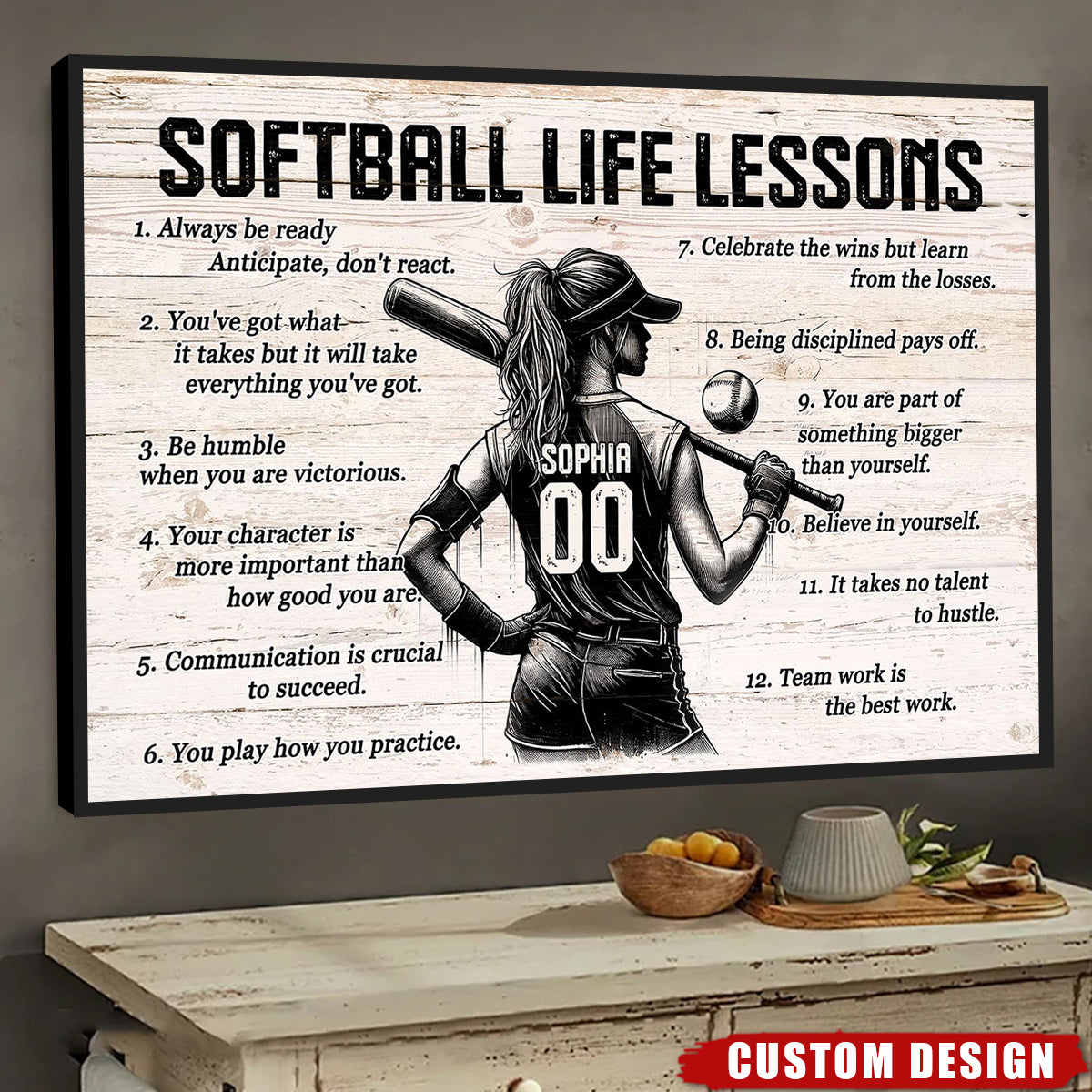 Personalized Custom Softball Life Lessons Canvas / Poster - Custom Motivational Softball Gift For Women Softball Players