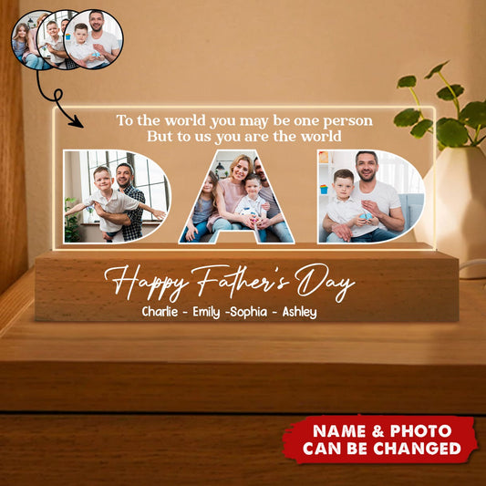 Personalized DAD photo night light with custom pictures on acrylic plaque for Father's Day gift