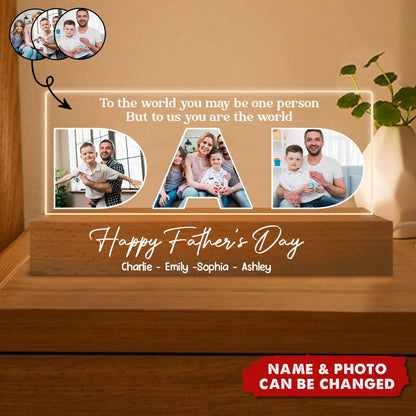 Personalized DAD photo night light with custom pictures on acrylic plaque for Father's Day gift
