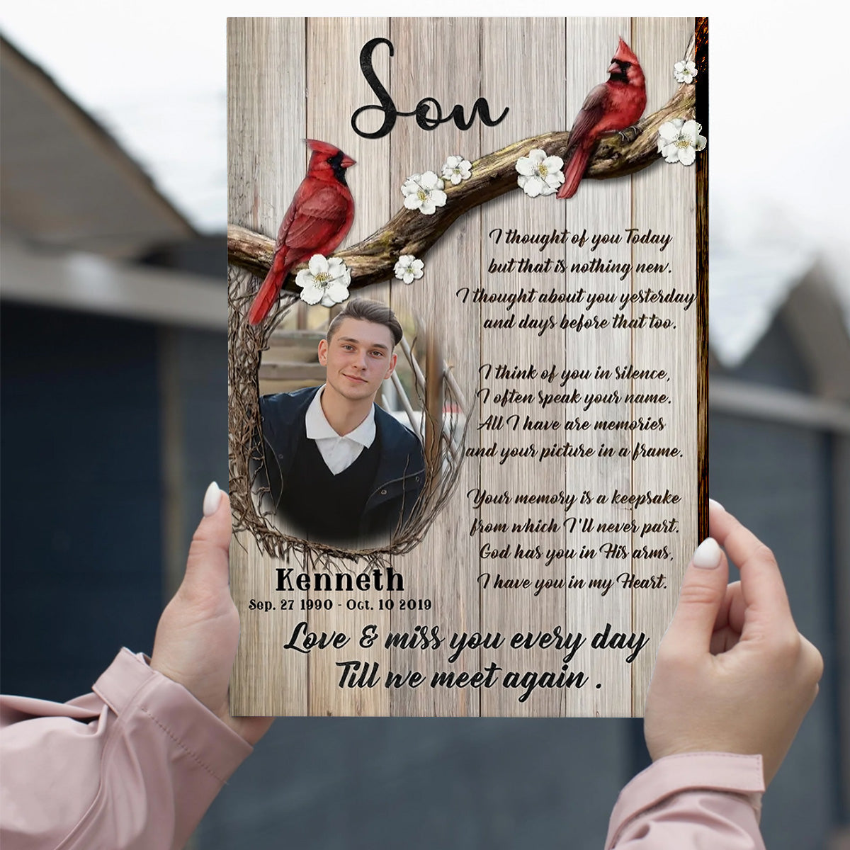 Love And Miss You Every Day - Personalized Cardinal Memorial Photo Canvas / Poster