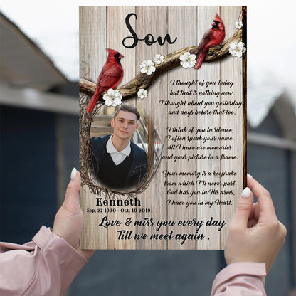Love And Miss You Every Day - Personalized Cardinal Memorial Photo Canvas / Poster