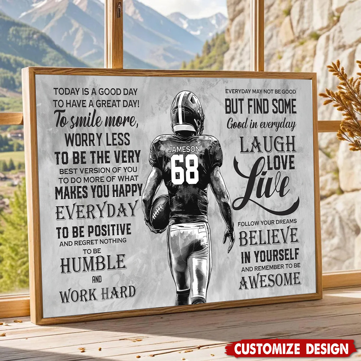 Today Is A Good Day - Personalized Motivational Football Boy Poster / Canvas