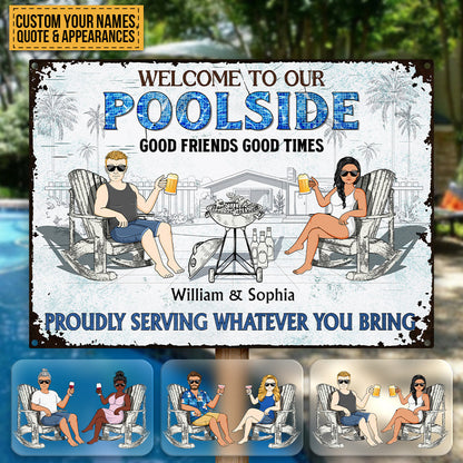 Poolside Grilling Listen To The Good Music - Personalized Metal Signs